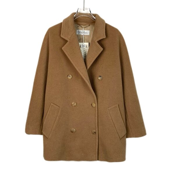 Max Mara Brown Camel Wool Double-Breasted Coat With Lapel Collar Size XS - Picture 1 of 7